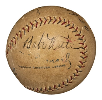 Babe Ruth Game Used Home Run Ball- HR #519 May 4,1930. Signed by Ruth and Gehrig! (MEARS and JSA LOAs)